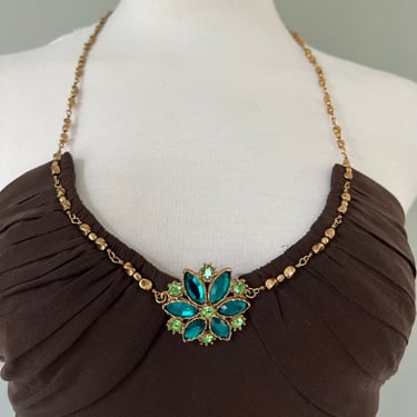 1950s vs 1990s Vintage Style Brown MidCentury Modern Jeweled Neckline Silk Dress 