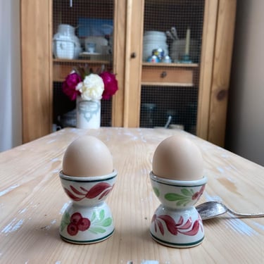 Beautiful rare find vintage French set of 2 hand painted ironstone egg cups- HEC2 