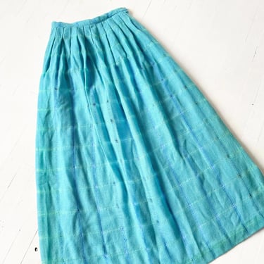 1980s Turquoise Wool Maxi Skirt 
