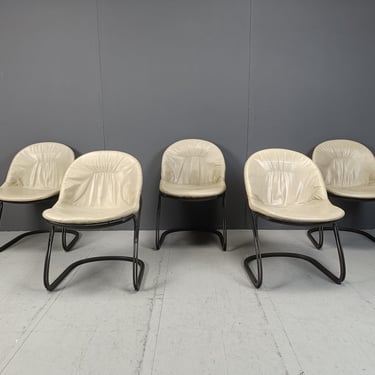 Gastone Rinaldi 'Pascale' Dining chairs, 1970s - set of 5 - vintage italian chairs - metal wire chairs - vintage leather dining chairs 