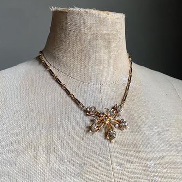 Vintage Coro Costume Jewelry Starburst Necklace / Vintage Rhinestone Starburst Necklace / Vintage Rhinestone Necklace 