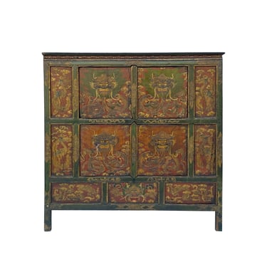 Vintage Chinese Tibetan Dragon Heads Side Table Cabinet Credenza cs7304E 