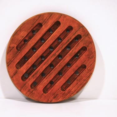 Vintage Danish Modern Round Teak Wood Trivet - 7.5