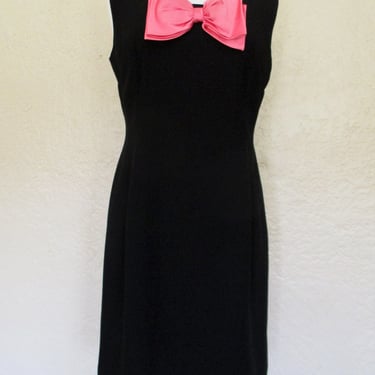 Vintage 1950/60s Little Black Dress, Medium Women, Party Dress, Sleeveless, Pink Satin Bow 