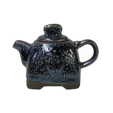 Chinese Jianye Clay Silver Black Glaze Decor Teapot Display Art ws2671E 