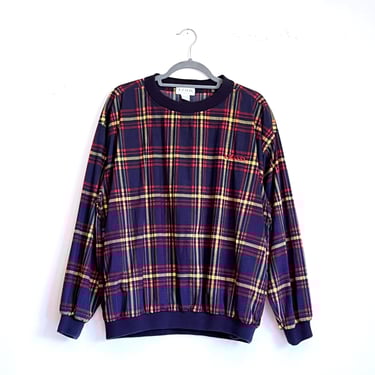 Vintage Men's IZOD Tartan Plaid Crewneck Pullover Windbreaker Jacket Medium 