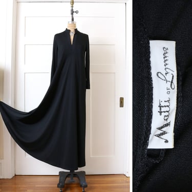 vintage 1970s black kaftan dress • witchy long sleeve floor length loungewear 