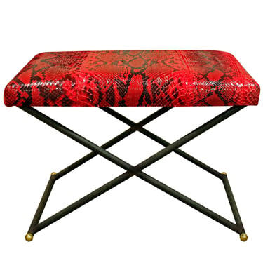 Karl Springer X Bench with Red Python Seat 1970s - SOLD
