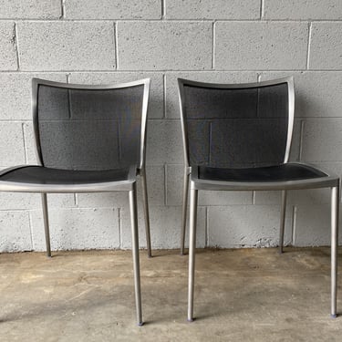 Pair of 2 Aluminum Chairs, Made in Italy 