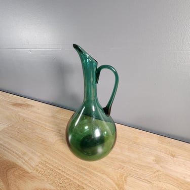 Teal Blue Glass Pitcher Vase 
