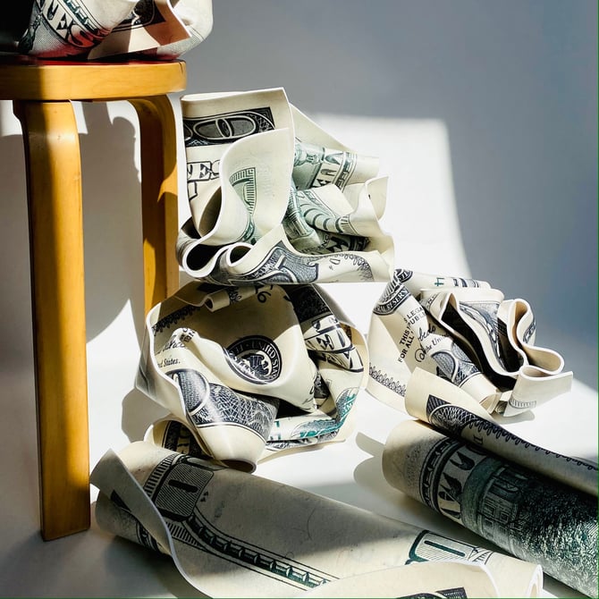 Giant Crumpled / Rolled Cash Sculptures