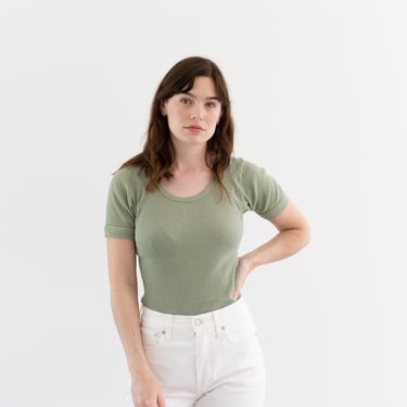 The Berlin Tee in Pistachio Green | Vintage Ribbed Tee T Shirt | Rib Knit Tee | 100% Cotton | XS S 