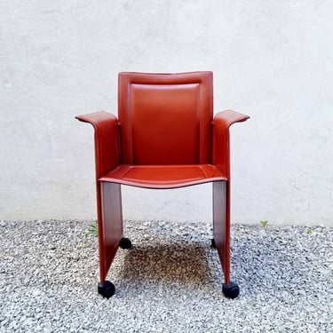 Mid Century Modern Leather Armchair / Model Solaria by Arrben Italy / Red Armchair / Metal Chair / Leather Chair / Office Chair /Italy /'70s 