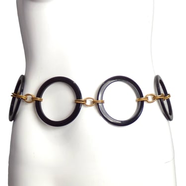 YVES SAINT LAURENT- 1970s Black Lucite RIng & Chain Belt