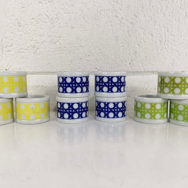 Vintage Napkin Rings Set of 10 Takahashi Porcelain Japan Ceramic Ring Blue Green Yellow Colorful White Dinner Table Party 1980s 