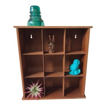Mid-Century Teak Curio | Wall Mount Display| Collectible Knick Knack 9-Cube Display | Essential Oil / Spice Rack Shelf 