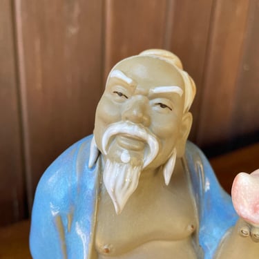 Vintage Mudman Fruit Mid-Century Chinese Clay Ceramic Figure Statue 