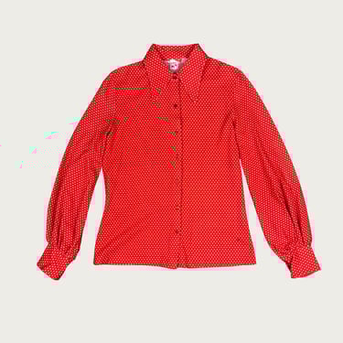 (M/L) 60s/70s Red/White Polka Dot Balloon Sleeve Blouse