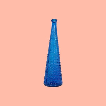Vintage Empoli Decanter Retro 1960s Mid Century Modern + Italian Blue Glass + Bubble Design + No Stopper + MCM Home Decor + Decorative Vase 