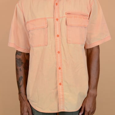 CLEARANCE Vintage Salmon Pink Button Down Western Workwear Snap Button Shirt Medium Large Oversize 