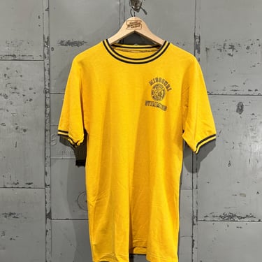 L 70s Missouri tshirt swimming yellow ringer knit tshirt university of Missouri Mizzou tigers 