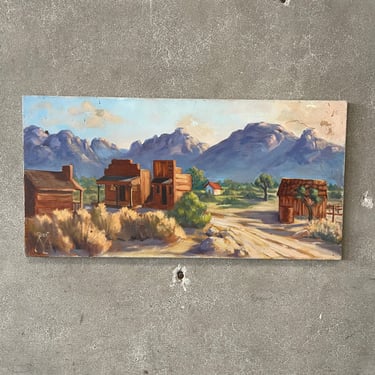 Old Town Vintage Oil on Canvas Painting Signed