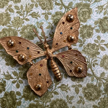 jeweled butterfly brooch vintage rhinestone jeweled signed pin 