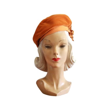 1960s Orange Velvet Mod Beret - Vintage Velvet Beret - Vintage Orange Beret - Vintage Mod Hat - Womens Mod Hat - 1960s Orange Hat 