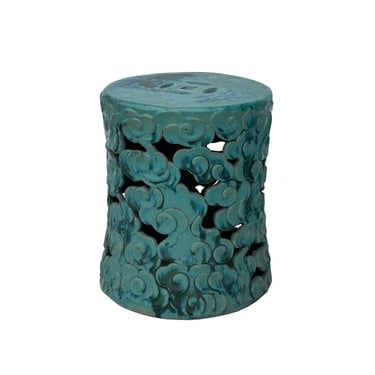 Vintage Chinese Turquoise Cloud Scroll Round Ceramic Garden Stool Table ws3525E 