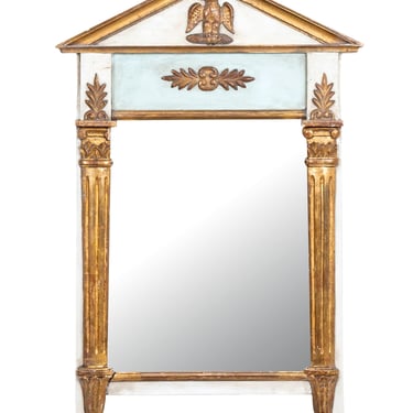 Gustavian-Style Blue, White, and Gold Mirror