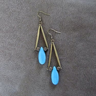 Boho chic blue and bronze earrings 