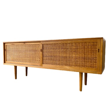 Rare MidCentury Modern Sideboard by Hans Wegner for Ry Mobler in Teak & Woven Rattan - 1950s Vintage Wood MCM Danish Scandinavian Furniture 