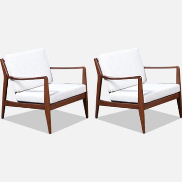 Folke Ohlsson Sculpted Walnut Lounge Chairs for Dux