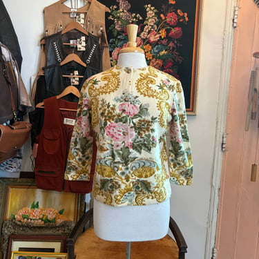 vintage 60's floral spring cardigan sweater 