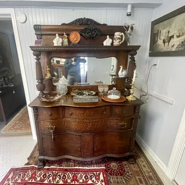 Ornate Victorian Oak Buffet with Mirror