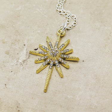 Gold Starburst Necklace, Star Necklace Gold, Sparkle North Star Pendant, Mid Century Modern Jewelry, Glitz and Sparkle 