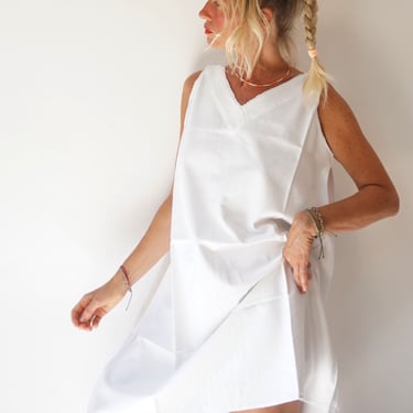 Vintage Antique French Linen Slip Dress | Antique White Cotton Edwardian Nightgown | Market Dress Provençal 