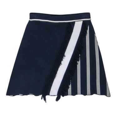 Tanya Taylor - Navy w/ Green & White Stripe Fringe Mini Skirt Sz XS