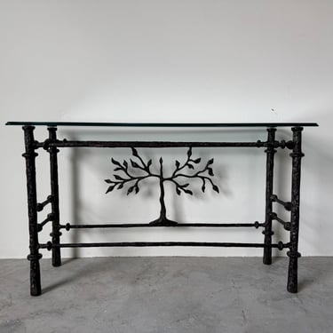 Vintage Diego Giacometti Style Bronze Finish Wrought Iron Sculptural Console Table 