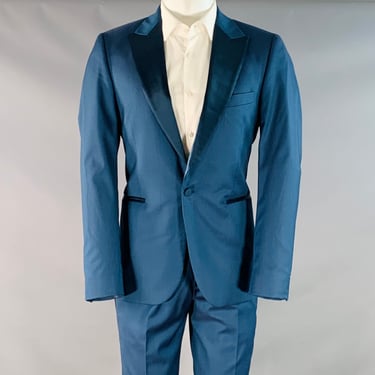 PAUL SMITH Size 40 Regular Soho Fit Teal Wool Peak Lapel Tuxedo