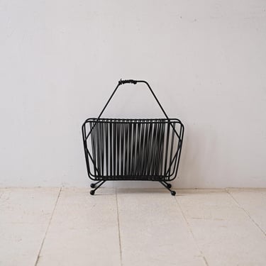 Vintage 1960s Metal Magazine Rack - Retro Scandinavian Home Decor 