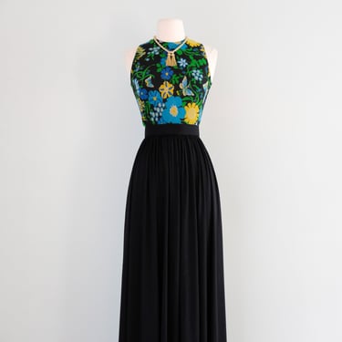 Fabulous 1970's Midnight Meadow Gown by Futura Couture  / S