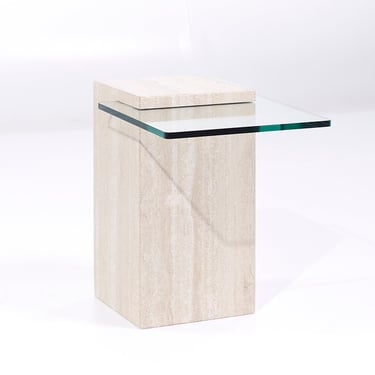 Mid Century Travertine and Glass Side Table - mcm 