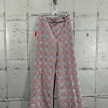 70s, orange and black checkered plaid bell bottom flares 28