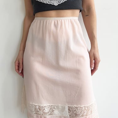 Pale Pink Slip Skirt With Lace Hem
