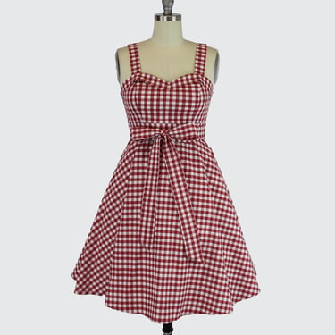 Red Gingham Vintage Inspired Strap Dress/ Rockabilly, Sweetheart pin up dress XS-3XL 