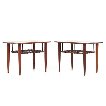 Mid Century Danish Teak and Leather Side End Tables - mcm 