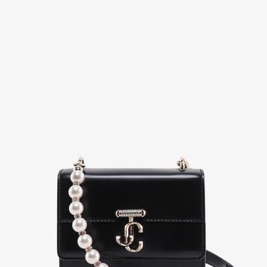JIMMY CHOO WOMAN  Leather shoulder bag with frontal monogram and rhinestones