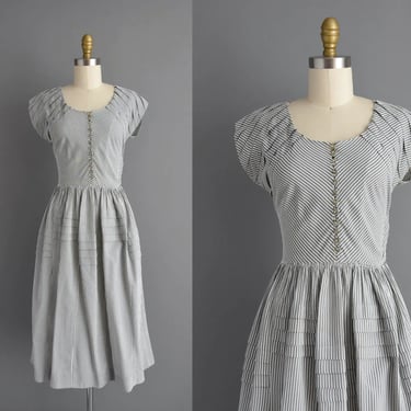1950s vintage dress | Toni Todd Chambray Pinstripe Cotton Shirtwaist Dress | Small Medium | 50s dress 