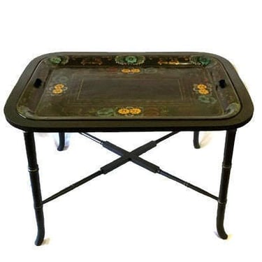 Hollywood Regency Faux Bamboo Tole Tray Coffee Table 